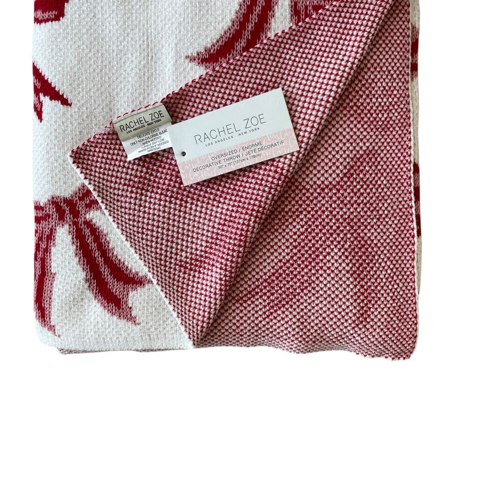 Rachel Zoe BOWS Oversized Throw Blanket 50x70 Red & White NEW - Picture 9 of 15
